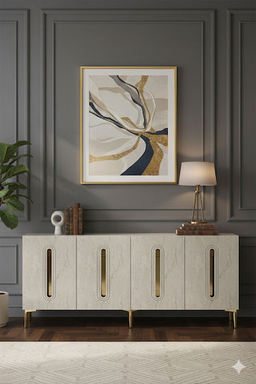 Μπουφές Ξύλινος με Καθρέπτη Λευκός 180x32x75cm