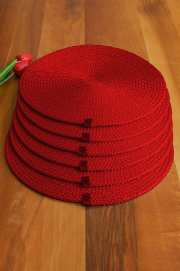 SteweHome Round Fabric Red Placemats 32cm 6 Pieces