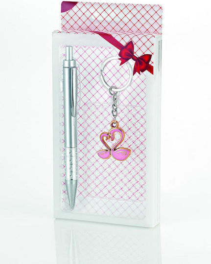 Favor Box Metal Pen Keychain Pink Swans 9x18h Box Per Set 12 Pcs
