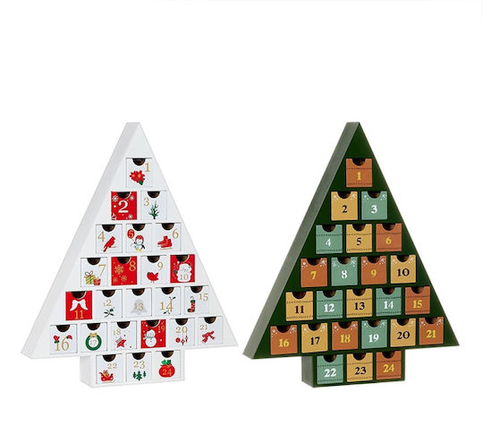 Calendar Advent Brad De Crăciun Din Lemn 2 Culori 29x5x36cm