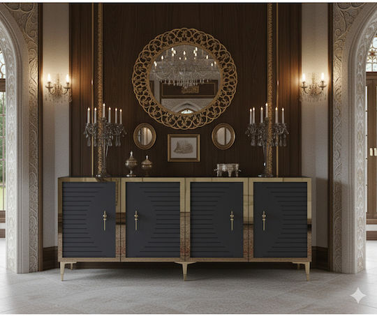 Wooden Sideboard with Mirror Gray 180x32x75cm