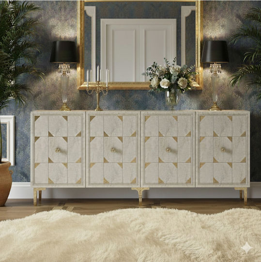 Μπουφές Ξύλινος με Καθρέπτη Λευκός 150x32x75cm