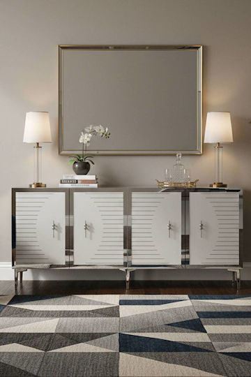 SteweHome Sideboard Mit Spiegel Aus Holz Weiß 180x32x75cm