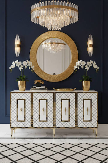 Буфет Дървен с Огледало Бял 150x32x75см