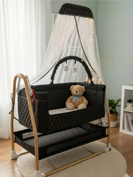 SteweHome Babywiege mit Matratze und Rädern Schwarz
