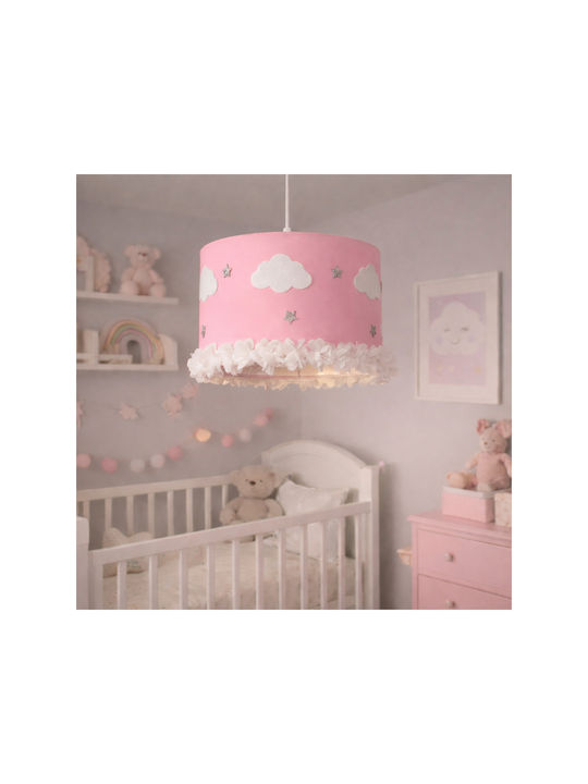 SteweHome Single-Light Kids Ceiling Pendant Light Made of Fabric with E27 Socket Pink 60x30cm