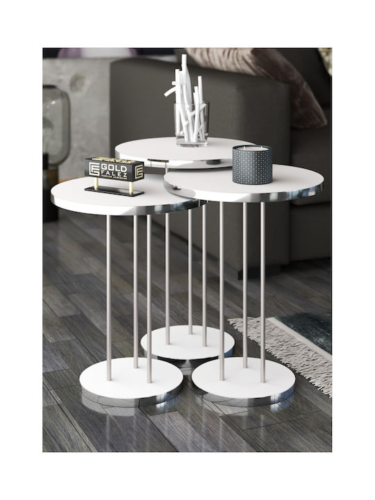 Round Zigon Set Wooden Silver 3 Pieces W34xL34xH48cm