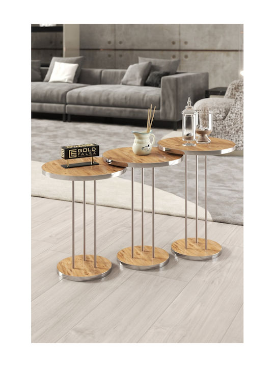 Round Zigon Set Wooden Silver 3 Pieces W34xL34xH48cm