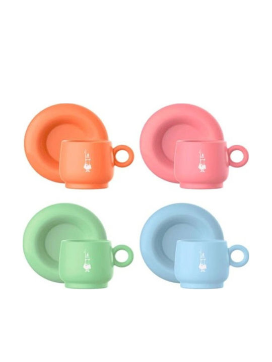 Bialetti Set Coffee Cups Porcelain Multicoloured 80ml 4 Pieces