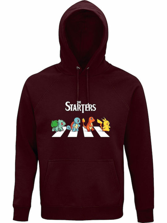 Hoodie Organic Unisex " Starters Pokemon Fanart " Burgundy Hoodie Organic Unisex " Starters Pokemon Fanart " Burgundy