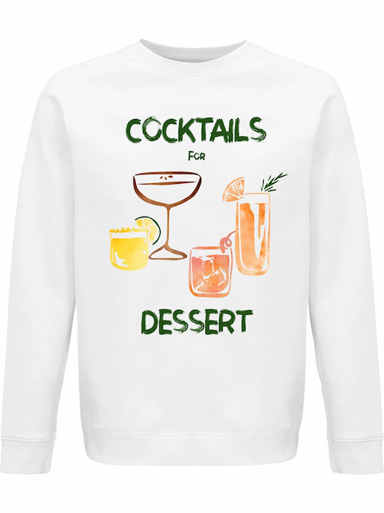 Sweatshirt Organic Unisex " Cocktails Dessert Summer Watercolor " White