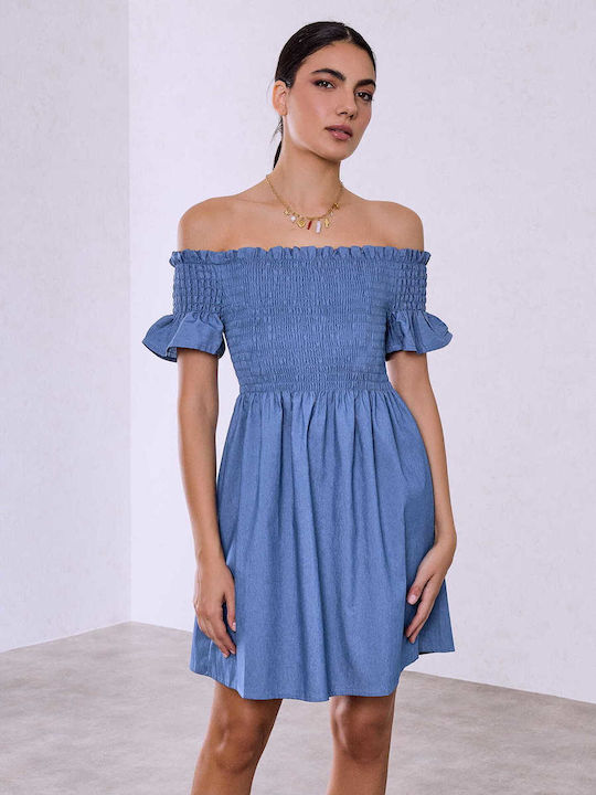 Celestino Women's Mini Denim Dress Smocked Blue