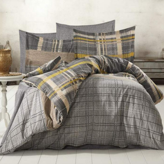 MayHome Set Bed Sheets Super-Double with Rubber Hugger 160x200+30cm Geometric 4 Pieces