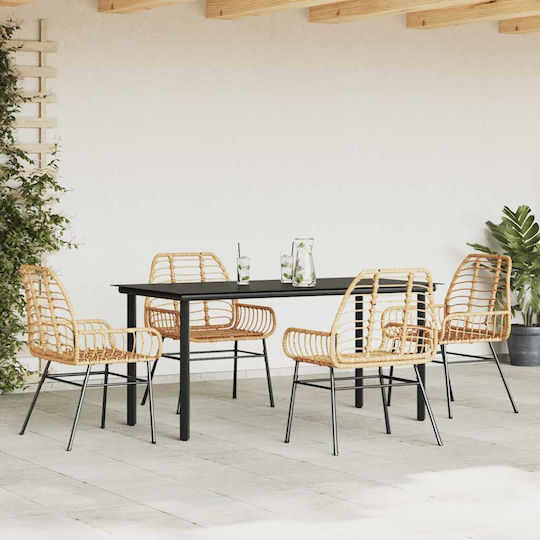 Set Sala De Mese Pentru Exterior 5 Piese Negru Cu Perne