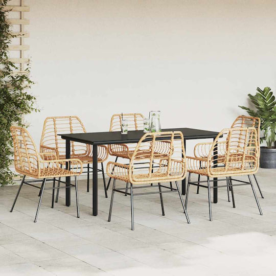 Garten- und Outdoor-Möbelsets Typsatz Speisesaal 7 Stück Schwarz mit Kissen