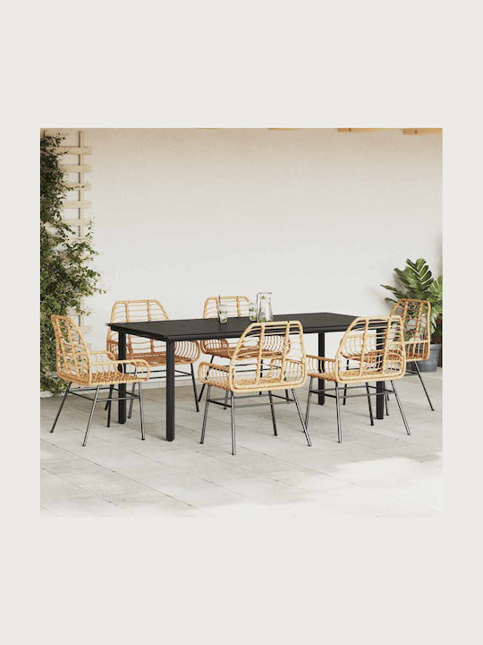 Garden & Outdoor Furniture Set Dining Room 7 Pieces Black with Pillows