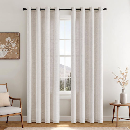 Miulee Set Window Curtains With Grommets White 140x260cm