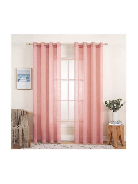 Miulee Set Perdele Cu Capse Roz 140x260 cm