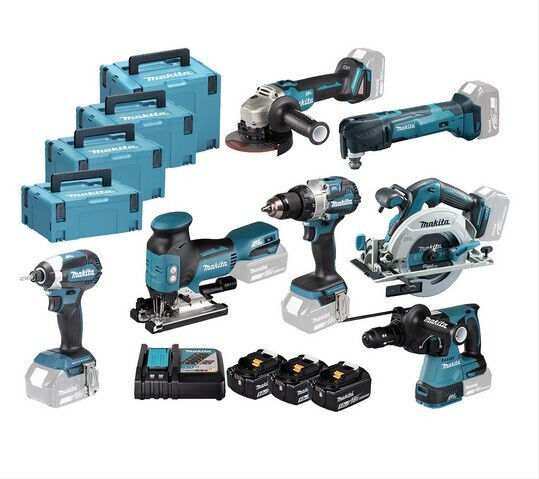 Makita DLX7030T3J Σετ Γωνιακός Τροχός, Δισκοπρίονο, Δραπανοκατσάβιδο, Κρουστικό Δραπανοκατσάβιδο, Πιστολέτο, Πολυεργαλείο & Σέγα Brushless 18V με 3 Μπαταρίες 5Ah και Θήκη