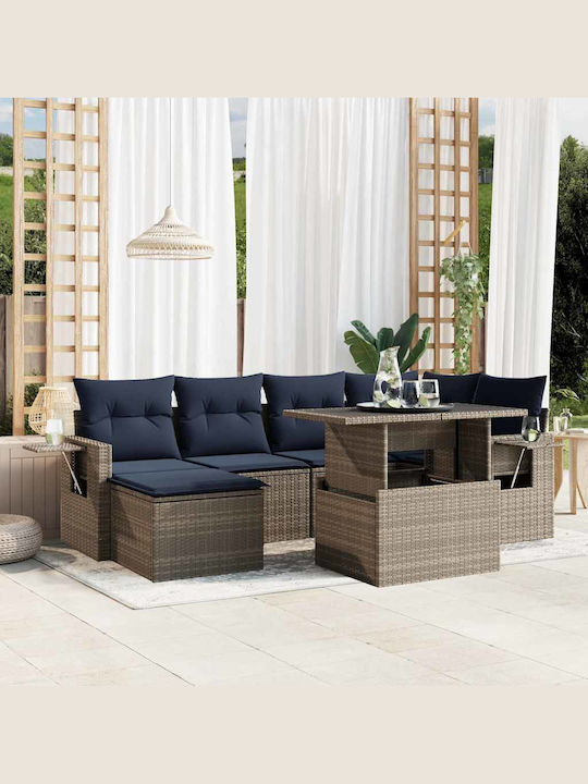 Garten- und Outdoor-Möbelsets 7 Stück Grau mit ...