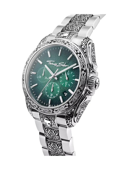 Thomas Sabo Rebel At Heart Γυναικείο Ρολόι 41mm Χρονογράφος Μπαταρίας με Πράσινο Μεταλλικό Μπρασελέ
