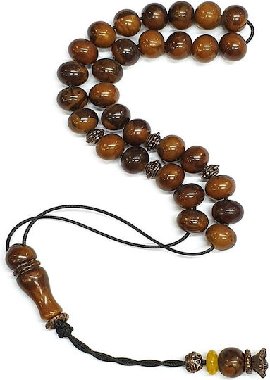 Roloi Komboloi Worry Beads with 29 Beads Made of Resin Length 35cm Brown