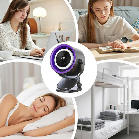Portable Bladeless Fan Rechargeable Usb Battery Touch Display Timer Silent Cooling Desk Wall Fan Black