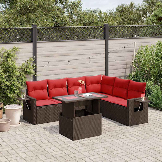 Set Cameră De Zi Pentru Exterior 7 Piese Maro Cu Perne