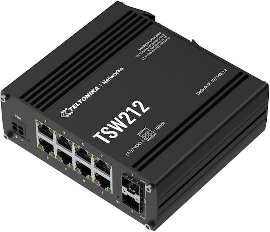 Teltonika TSW200 Switch Negestionat Strat 2 PoE+ cu 10 Porturi Gigabit Ethernet (1Gbps) și 2 Porturi SFP