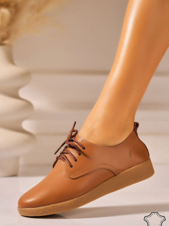 Δερμάτινα Γυναικεία Oxfords σε Καφέ Χρώμα