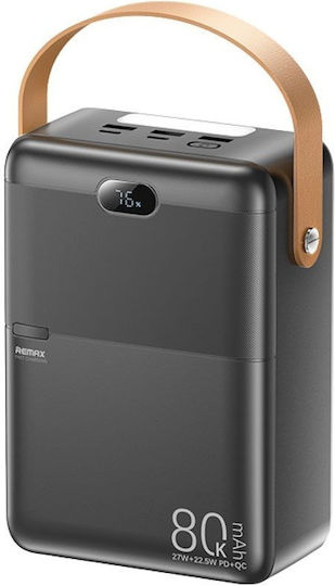Remax RPP-118 Power Bank 80000mAh 27W with 3 USB-A Ports and 2 USB-C Ports Power Delivery Black