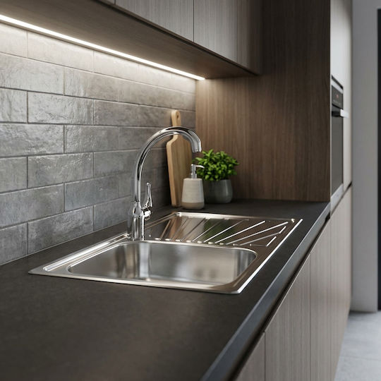 Sanitec Cometa Επικαθήμενος Νεροχύτης Αριστερός Inox Μ79xΠ50cm Ασημί