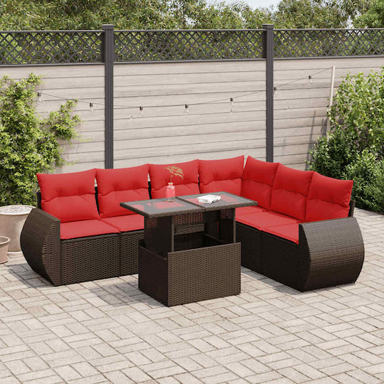 vidaXL Garden & Outdoor Furniture Set Living Room 7 Pieces Brown with Pillows