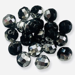 Glass Bead Polygonal Black-Silver 13mm Hole 1mm Pack of 20 Pieces 20 pcs