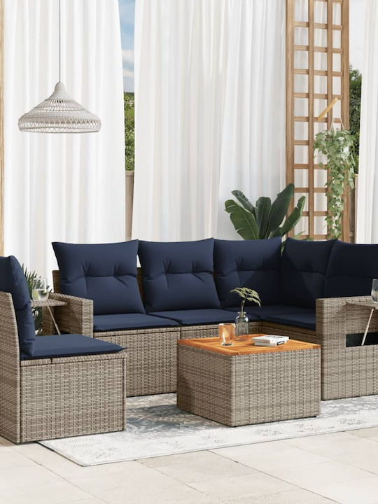 vidaXL Garten- und Outdoor-Möbelsets Typsatz für Wohnbereich 6 Stück Grau mit Kissen