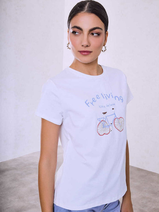 Celestino T-shirt Ποδήλατο Χάντρες Λευκό