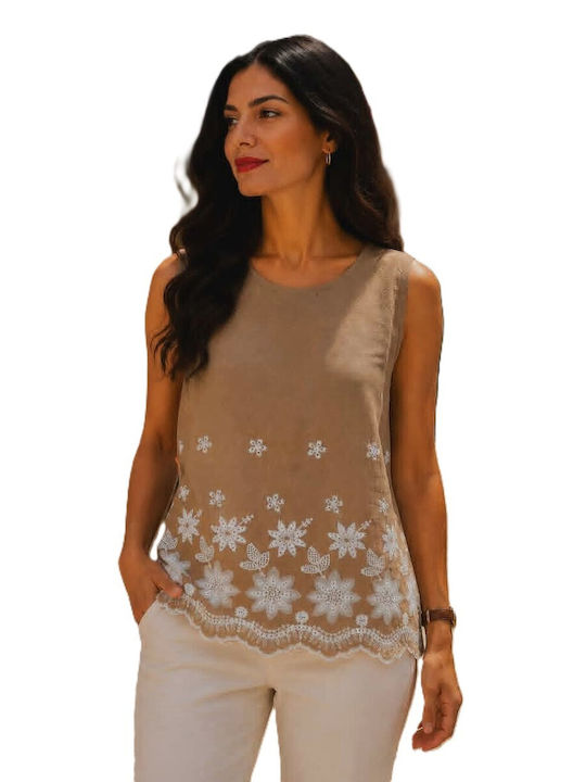 Women's Cotton Sleeveless Beige Blouse