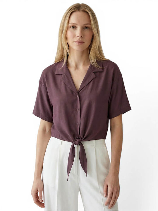 Damen Sommer Leinen Bluse Braun