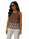 Women's Sleeveless Cotton Brown Blouse
