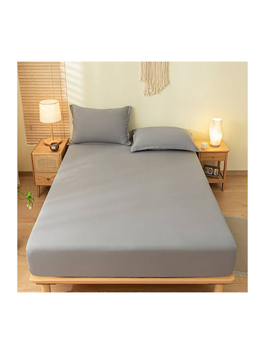 SpitiBazaar Super-Double Bed Sheet With Rubber Hugger 160x200+30cm Light Gray