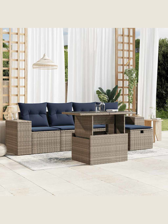 vidaXL Garden & Outdoor Furniture Sets Living Room Set 6 Pieces Gray with Pillows