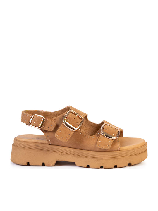 Leather Women's Flat Sandals Brown