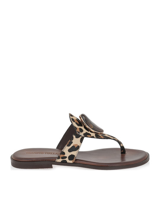 Leather Women's Flat Sandals Brown