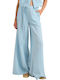 Women's High Rise Fabric Trousers Light Blue
