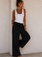 Women's Linen Pantaloons with Rubber Band in Loose Fit Black