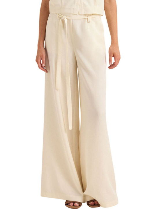 Enzzo Enzzo Women's High Waist Fabric Beige Pants