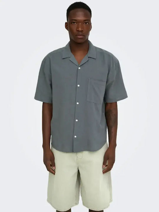 Only & Sons Short Sleeve Linen Shirt Stormy Wea...