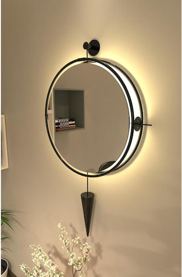 SteweHome Wall Mirror with Black Metallic Frame & LED Lighting Diameter 60cm