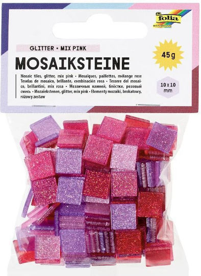 Ψηφιδες Μωσαϊκα Πλακακια Glitter Mix 45g 10x10mm 190 Τεμαχια Ροζ