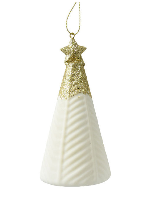 Katoikonhome Handmade Glass Tree Embossed Decoration White Gold 6.7x12.6 Cm